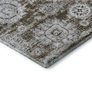HomeRoots 8' X 10' Floral Washable Area Rug in Chocolate & Ivory – Stain-Resistant, UV-Protected & Durable Design 653198
