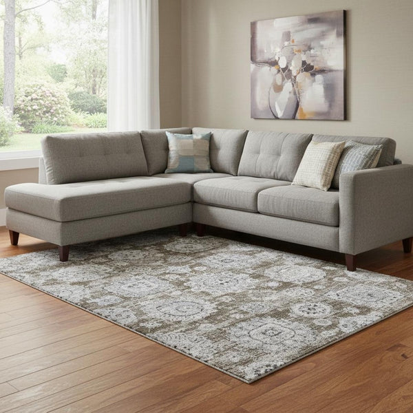 HomeRoots 9' x 12' Chocolate & Ivory Floral Area Rug - Washable, Stain-Resistant, UV Protected for Durability 653199