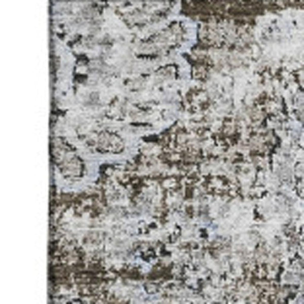 HomeRoots 9' x 12' Chocolate & Ivory Floral Area Rug - Washable, Stain-Resistant, UV Protected for Durability 653199