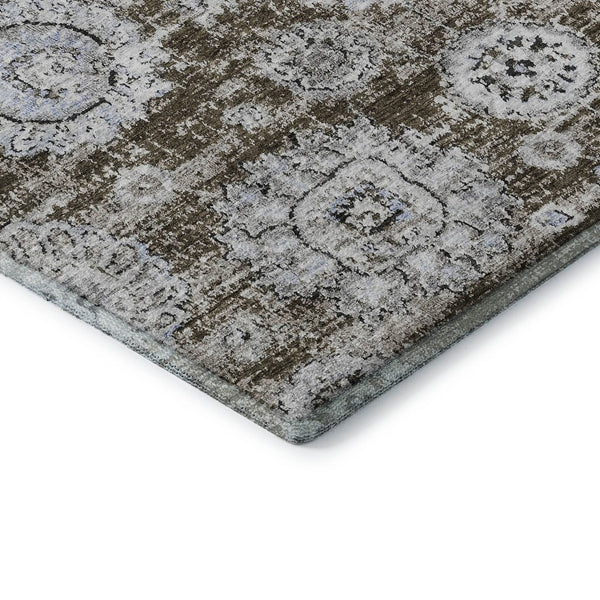 HomeRoots 10' X 14' Elegant Chocolate & Ivory Floral Area Rug - Washable, UV Protected, Durable for Homes 653200