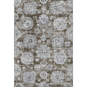 HomeRoots 10' X 14' Elegant Chocolate & Ivory Floral Area Rug - Washable, UV Protected, Durable for Homes 653200