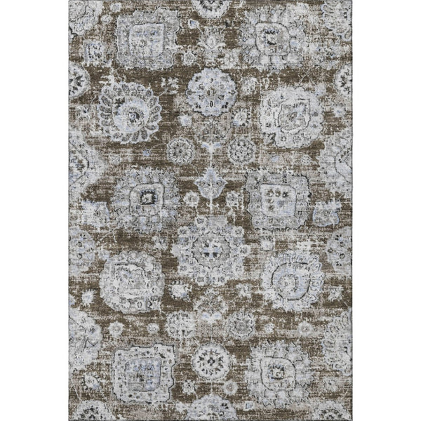 HomeRoots 10' X 14' Elegant Chocolate & Ivory Floral Area Rug - Washable, UV Protected, Durable for Homes 653200