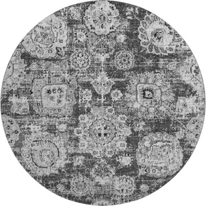 HomeRoots 8' Gray and Ivory Floral Round Rug - Washable, UV-Protected, Durable Design for Busy Homes 653203