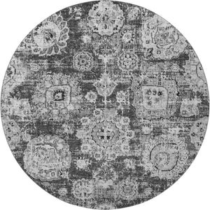 HomeRoots 8' Gray and Ivory Floral Round Rug - Washable, UV-Protected, Durable Design for Busy Homes 653203