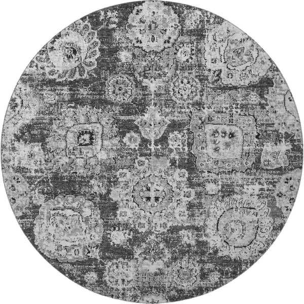 HomeRoots 8' Gray and Ivory Floral Round Rug - Washable, UV-Protected, Durable Design for Busy Homes 653203