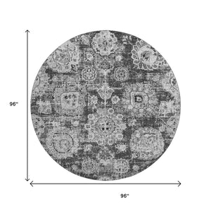 HomeRoots 8' Gray and Ivory Floral Round Rug - Washable, UV-Protected, Durable Design for Busy Homes 653203