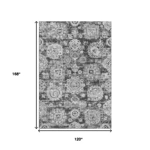 HomeRoots 10' Gray and Ivory Floral Area Rug - Washable, UV Protected, Durable for High-Traffic Spaces 653206