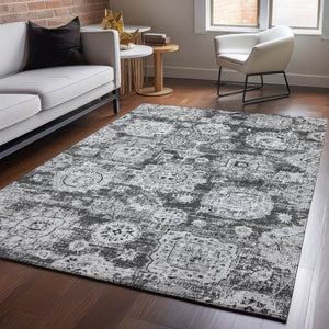 HomeRoots 10' Gray and Ivory Floral Area Rug - Washable, UV Protected, Durable for High-Traffic Spaces 653206