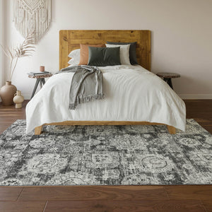 HomeRoots 10' Gray and Ivory Floral Area Rug - Washable, UV Protected, Durable for High-Traffic Spaces 653206