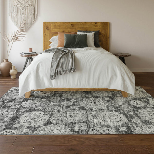 HomeRoots 10' Gray and Ivory Floral Area Rug - Washable, UV Protected, Durable for High-Traffic Spaces 653206