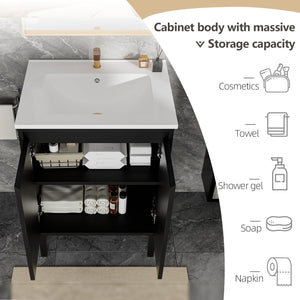 English Elm 24 Compact Bathroom Vanity with Sink — Floor-Standing Stability, Soft-Close Drawers, Large Storage, Durable Finish Black 29.13 L x 6.49 W x 26.37 H W3520S00014