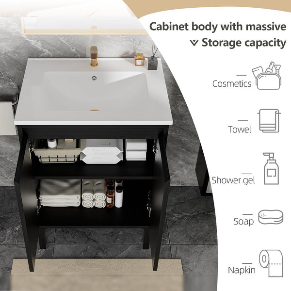 English Elm 24 Compact Bathroom Vanity with Sink — Floor-Standing Stability, Soft-Close Drawers, Large Storage, Durable Finish Black 29.13 L x 6.49 W x 26.37 H W3520S00014