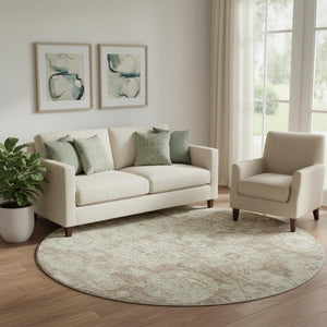 HomeRoots 8' Washable Round Area Rug in Coffee & Beige Floral Design – UV Protected, Stain Resistant & Durable 653209