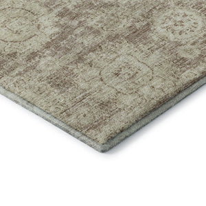 HomeRoots 8' Washable Round Area Rug in Coffee & Beige Floral Design – UV Protected, Stain Resistant & Durable 653209