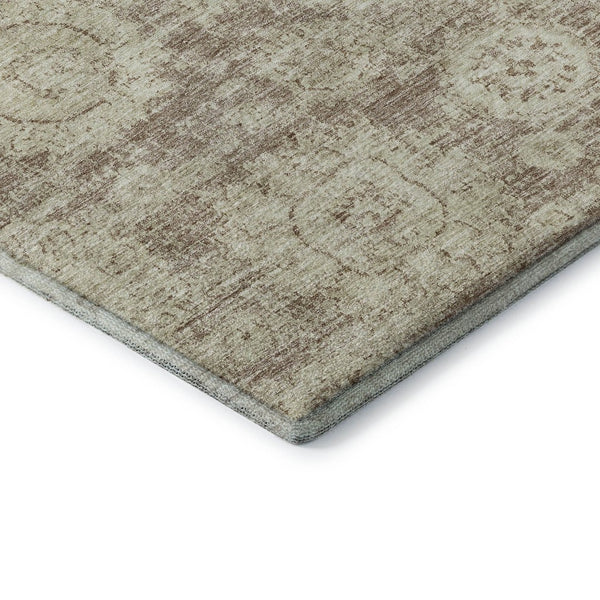 HomeRoots 8' Washable Round Area Rug in Coffee & Beige Floral Design – UV Protected, Stain Resistant & Durable 653209