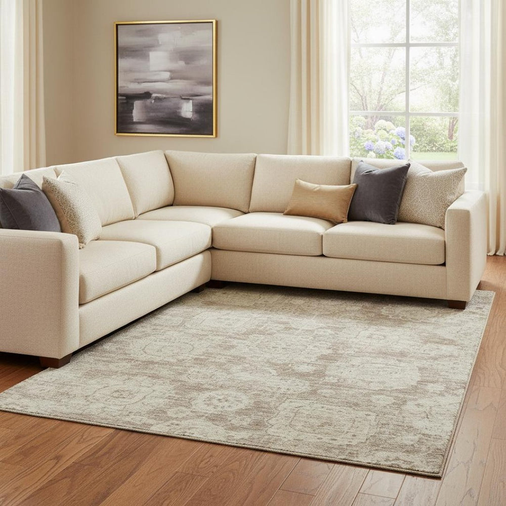 HomeRoots 8' X 10' Floral Washable Area Rug – Coffee & Beige, UV Protected, Stain Resistant for Family Homes 653210