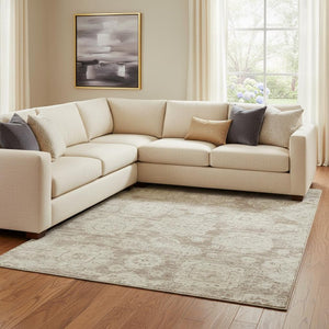 HomeRoots 8' X 10' Floral Washable Area Rug – Coffee & Beige, UV Protected, Stain Resistant for Family Homes 653210
