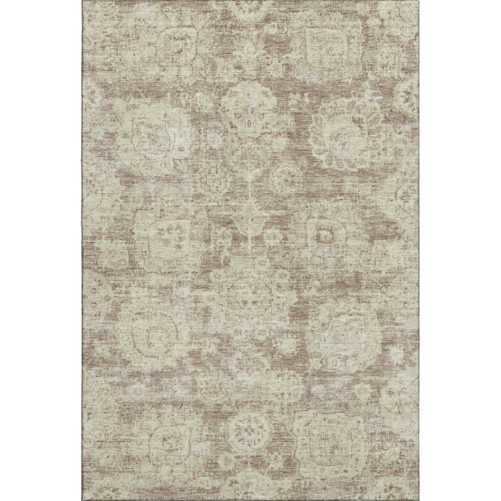HomeRoots 8' X 10' Floral Washable Area Rug – Coffee & Beige, UV Protected, Stain Resistant for Family Homes 653210