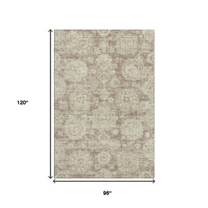 HomeRoots 8' X 10' Floral Washable Area Rug – Coffee & Beige, UV Protected, Stain Resistant for Family Homes 653210