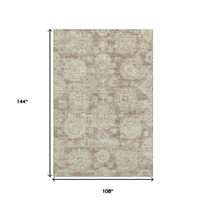 HomeRoots 9' X 12' Floral Area Rug in Coffee & Beige - Washable, UV-Protected, Durable for Homes with Kids & Pets 653211
