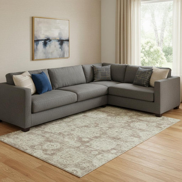 HomeRoots 9' X 12' Floral Area Rug in Coffee & Beige - Washable, UV-Protected, Durable for Homes with Kids & Pets 653211
