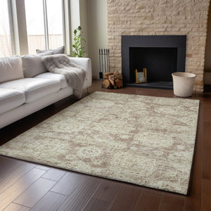 HomeRoots 10' X 14' Coffee and Beige Floral Area Rug - Durable, Stain Resistant, UV Protected for Everyday Use 653212