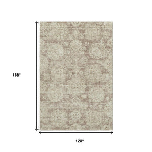 HomeRoots 10' X 14' Coffee and Beige Floral Area Rug - Durable, Stain Resistant, UV Protected for Everyday Use 653212