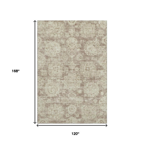 HomeRoots 10' X 14' Coffee and Beige Floral Area Rug - Durable, Stain Resistant, UV Protected for Everyday Use 653212