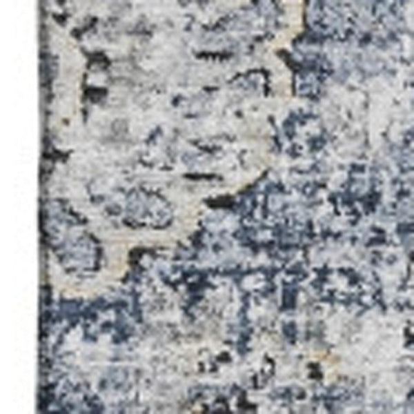 HomeRoots 5' Navy Blue and Ivory Floral Washable Area Rug - UV Protected, Durable, Easy-Care for Family Spaces 653214