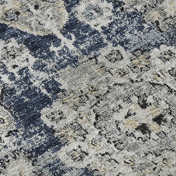 HomeRoots 8' Navy Blue Floral Round Rug - Washable, UV-Protected, Durable for Homes with Kids & Pets 653215