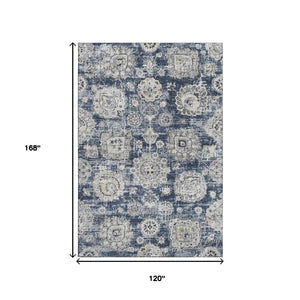 HomeRoots 10' X 14' Navy Blue Floral Area Rug - Washable, UV Protected & Stain-Resistant for Family Homes 653218