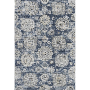 HomeRoots 10' X 14' Navy Blue Floral Area Rug - Washable, UV Protected & Stain-Resistant for Family Homes 653218