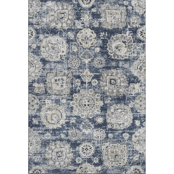 HomeRoots 10' X 14' Navy Blue Floral Area Rug - Washable, UV Protected & Stain-Resistant for Family Homes 653218