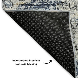 HomeRoots 10' X 14' Navy Blue Floral Area Rug - Washable, UV Protected & Stain-Resistant for Family Homes 653218