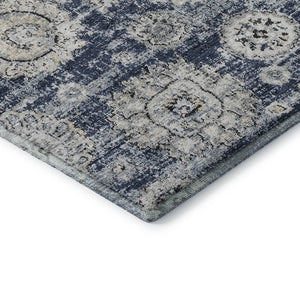 HomeRoots 10' X 14' Navy Blue Floral Area Rug - Washable, UV Protected & Stain-Resistant for Family Homes 653218