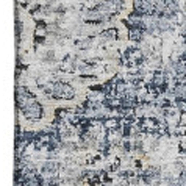 HomeRoots 10' X 14' Navy Blue Floral Area Rug - Washable, UV Protected & Stain-Resistant for Family Homes 653218