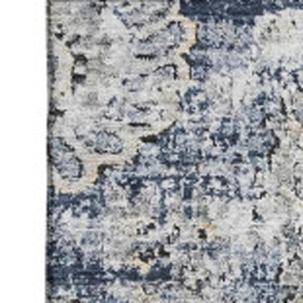 HomeRoots 10' X 14' Navy Blue Floral Area Rug - Washable, UV Protected & Stain-Resistant for Family Homes 653218