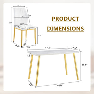 English Elm Table and Chair Set Marble Glass Top Gold Legs Modern Dining for Small Spaces W1151S04637