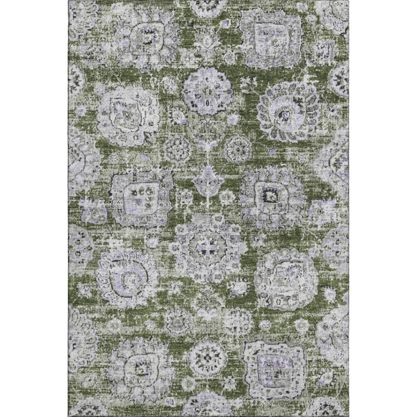 HomeRoots 5' X 8' Elegant Floral Area Rug in Olive Green, Purple & Ivory - Washable, UV-Protected & Durable 653220