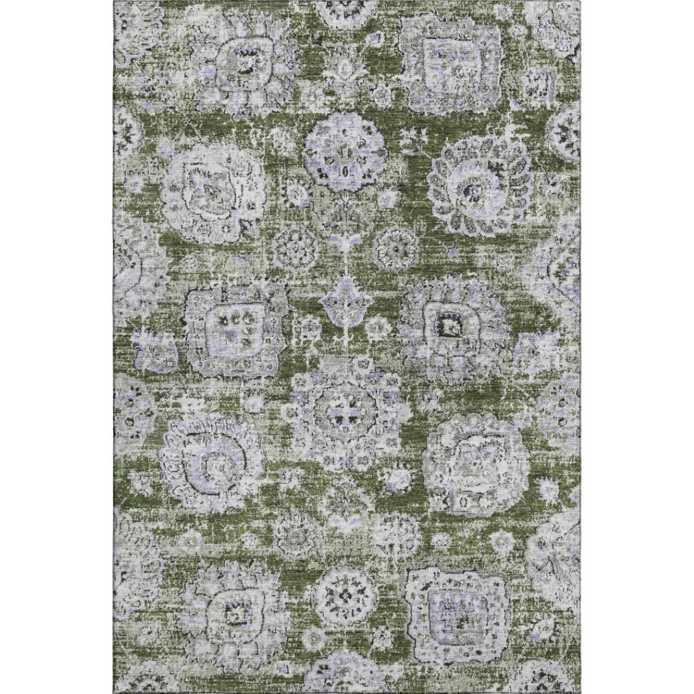 HomeRoots 8' X 10' Floral Area Rug in Olive Green, Purple & Ivory – Stain-Resistant, UV Protected & Washable! 653222