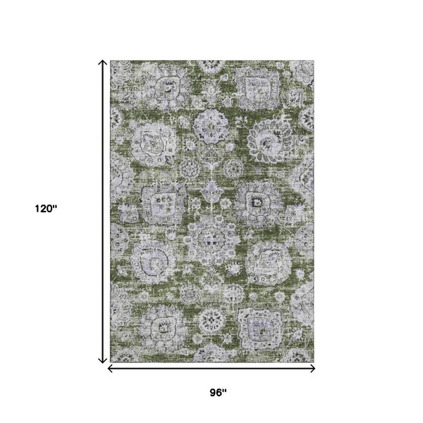 HomeRoots 8' X 10' Floral Area Rug in Olive Green, Purple & Ivory – Stain-Resistant, UV Protected & Washable! 653222
