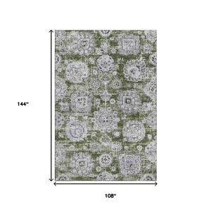 HomeRoots 9' X 12' Washable Floral Area Rug in Olive Green, Purple & Ivory - UV Protected for High-Traffic Spaces 653223