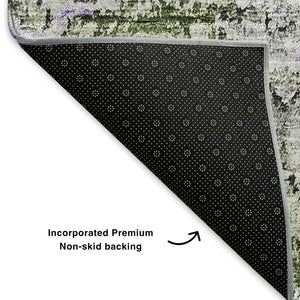 HomeRoots 9' X 12' Washable Floral Area Rug in Olive Green, Purple & Ivory - UV Protected for High-Traffic Spaces 653223