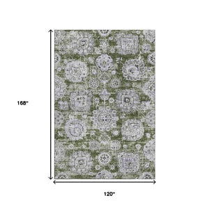 HomeRoots 10' Olive Green Purple Ivory Floral Area Rug – Washable, UV-Protected, Durable Design for High-Traffic Areas 653224