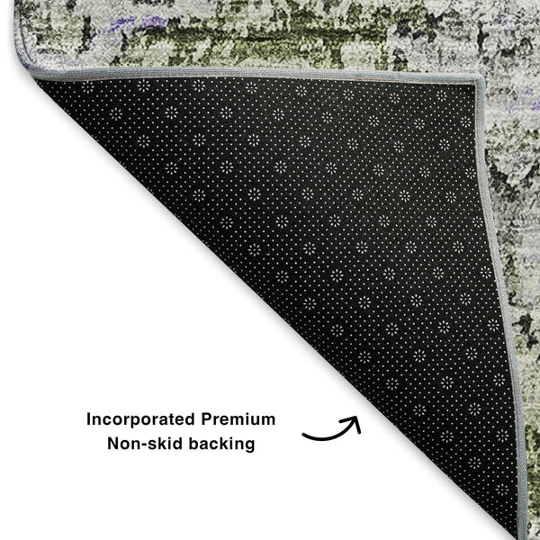HomeRoots 10' Olive Green Purple Ivory Floral Area Rug – Washable, UV-Protected, Durable Design for High-Traffic Areas 653224