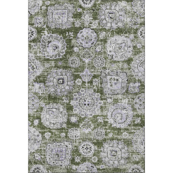 HomeRoots 10' Olive Green Purple Ivory Floral Area Rug – Washable, UV-Protected, Durable Design for High-Traffic Areas 653224