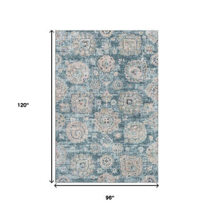 HomeRoots 8' X 10' Teal and Beige Floral Area Rug – Durable, Washable, UV-Protected for High-Traffic Spaces 653228