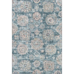 HomeRoots 8' X 10' Teal and Beige Floral Area Rug – Durable, Washable, UV-Protected for High-Traffic Spaces 653228