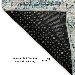 HomeRoots 8' X 10' Teal and Beige Floral Area Rug – Durable, Washable, UV-Protected for High-Traffic Spaces 653228