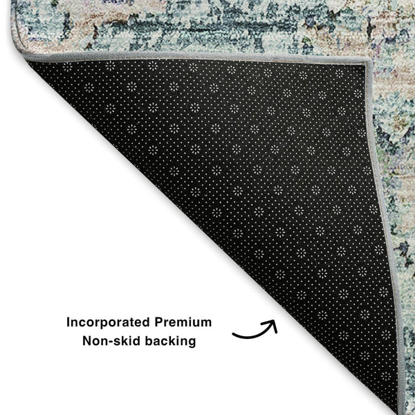 HomeRoots 8' X 10' Teal and Beige Floral Area Rug – Durable, Washable, UV-Protected for High-Traffic Spaces 653228